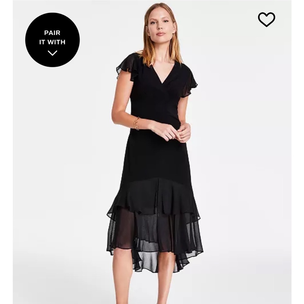 Tommy Hilfiger Women's V-Neck Chiffon-Trim Midi Dress with Flutter Sleeves